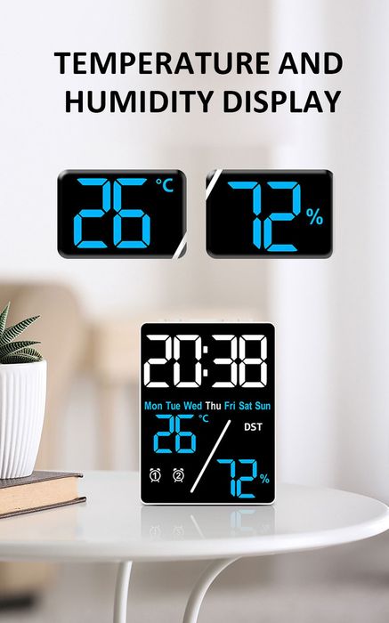 Budzik zegar elektroniczny LED cyfrowy stojący alarm termometr USB