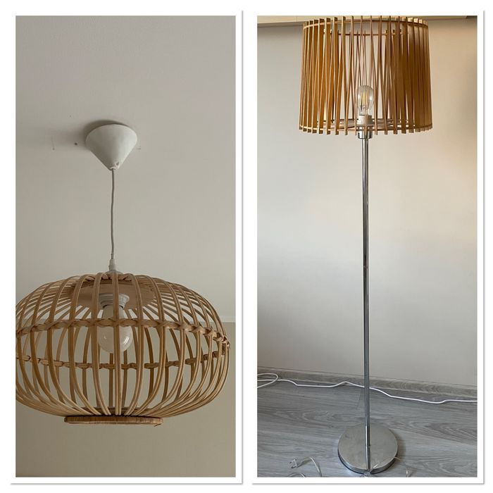 Lampa stojąca ratanowa boho klosz okragly owalny