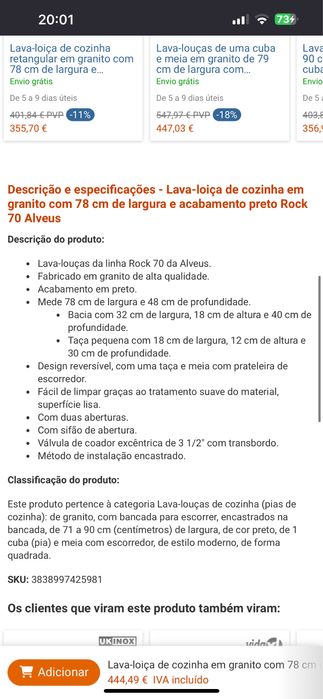 Lava-loiça de cozinha em granito NOVO rock 70 alveus