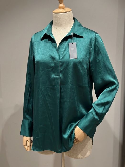 NOWA z metką satynowa bluzka koszula Marks & Spencer 44 XL zieleń
