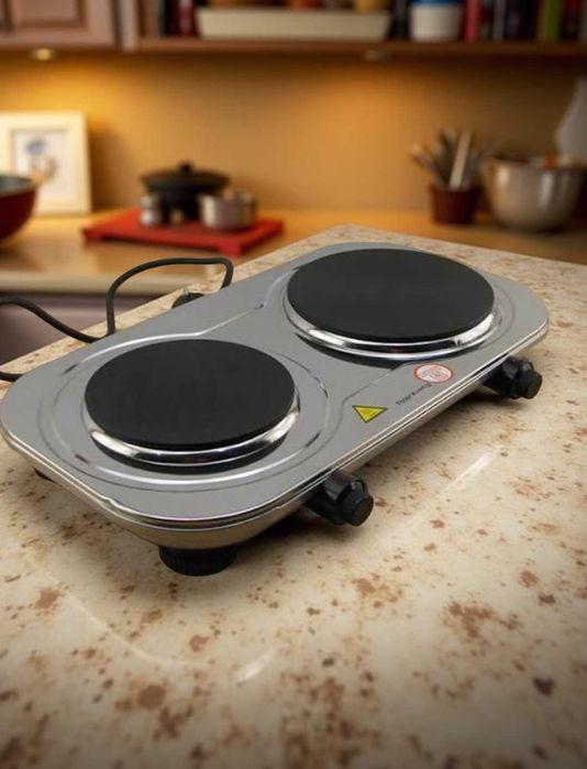 Плита електрична настільна на 2 конфорки 3500 вт сіра