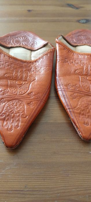 Klapki buty babouche buty z Maroka skóra 37,  24 cm brązowe