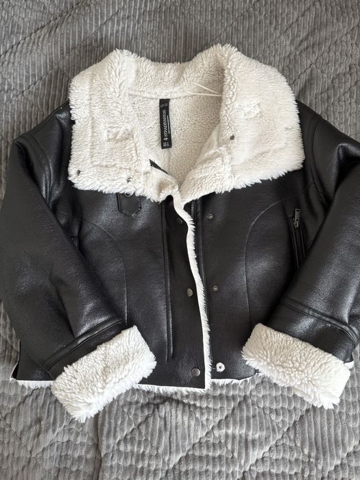 Тепла куртка-дублянка з екошкіри з хутром