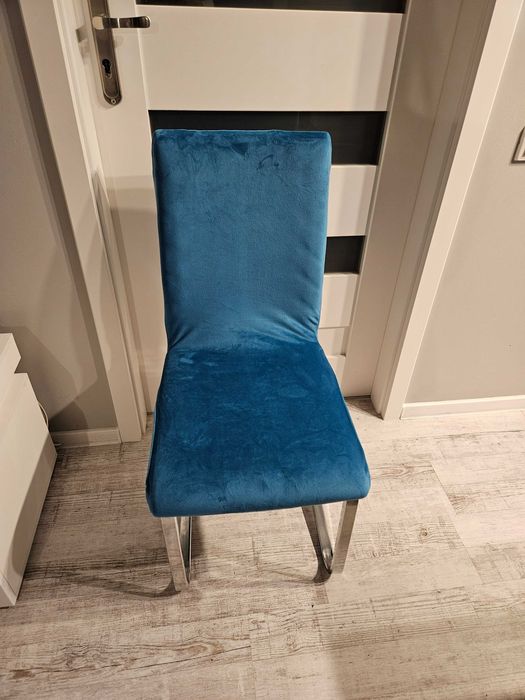Pokrowce na krzesła miękkie welurowe turkusowe 4 sztuki komplet