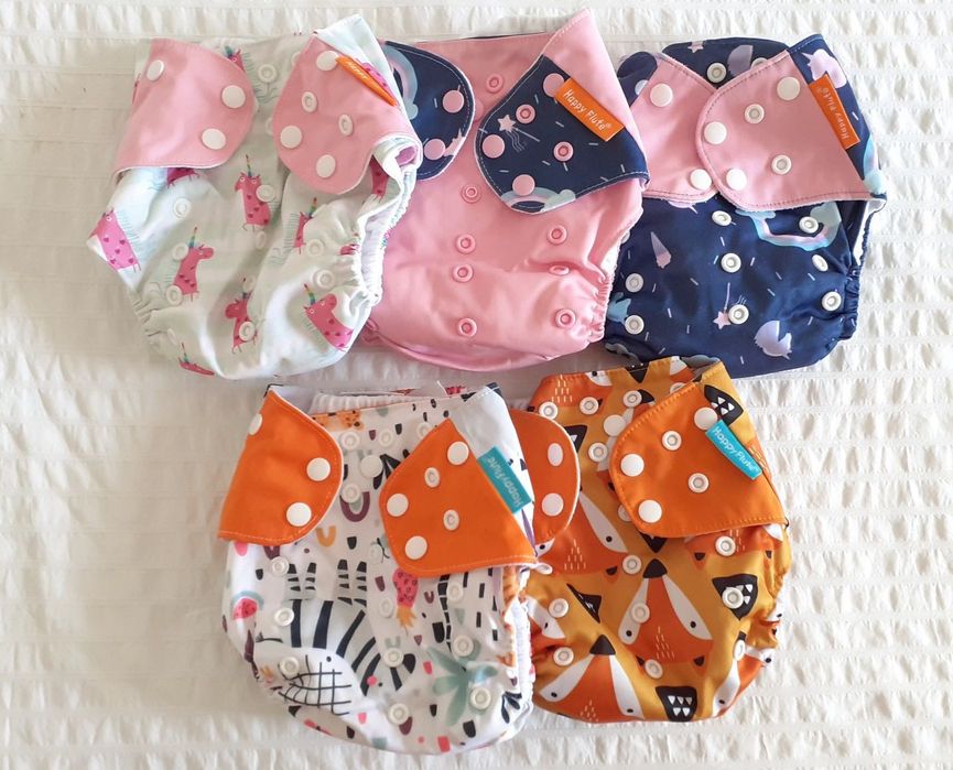 Fraldas reutilizáveis Bambino Mio, Alva Baby, Happy Flute +absorventes