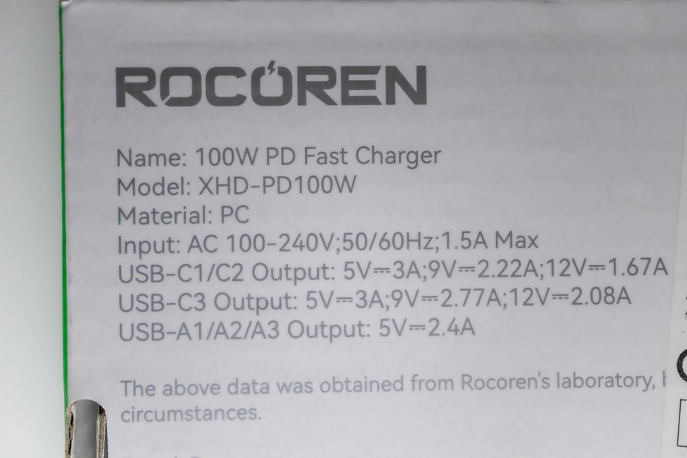 Rocoren 100W GaN зарядний пристрій 6 портів (3хType-C+3хUSB-A), новий ...