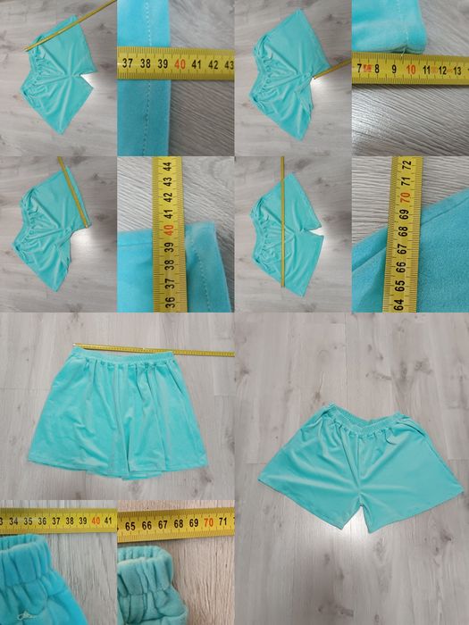 Dres uni na S M L xl komplet welur na lato krótki lazur pastelowy