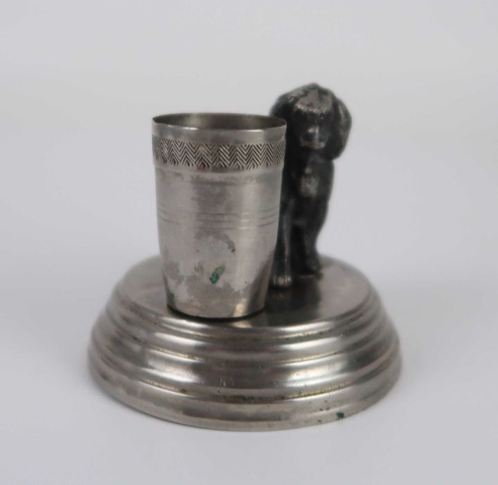 Paliteiro Vintage Cão em metal prateado