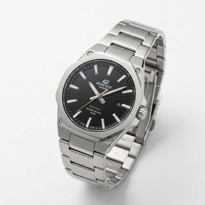 ОРИГІНАЛ Годинник з чорним циферблатом Casio EDIFICE Classic EFR-S108D-1AVUEF з сапфіровим склом та корпусом, ремінцем з нержавіючої сталі