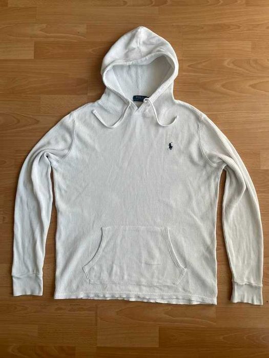 Polo Ralph Lauren – Waffle Knit Hoodie – Biała Bluza z Kapturem