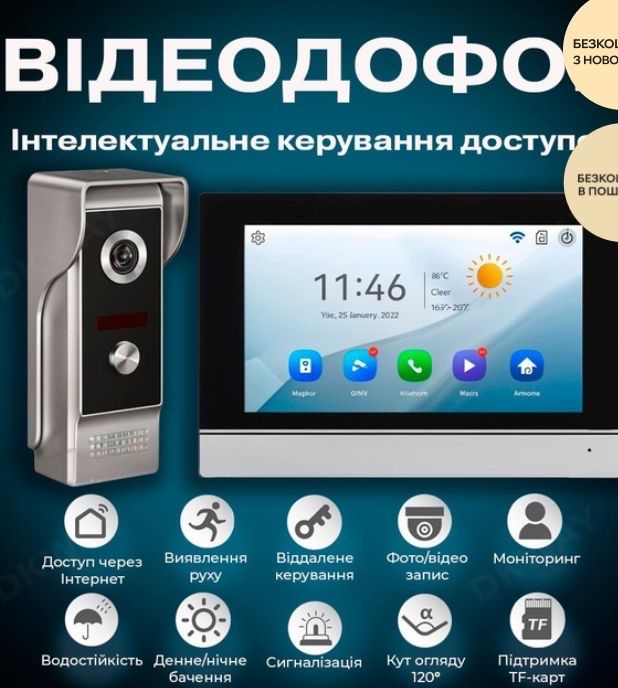 Комплект WI-FI відеодомофона розумна HD система для будинку / квартири