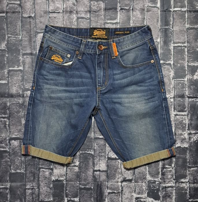 Superdry spodenki jeansowe męskie, szorty, logo, dżinsowe premium