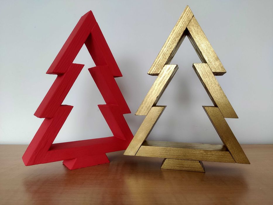 Drewniana choinka ozdoba świąteczna 19 cm - złota