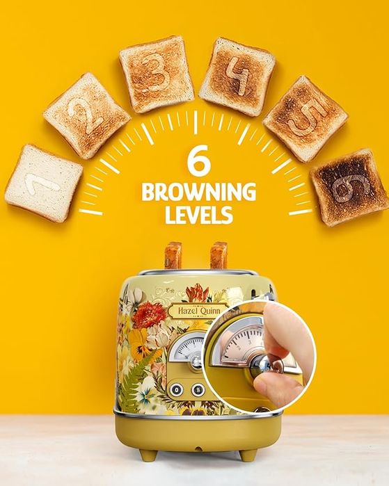 Toster Retro Hazel Quinn 815W 2 Kromki 6 Poziomów Rozmrażanie