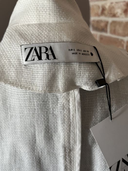 Płaszczyk lniany, Zara, oversize, rozm 36, kolor biały. Nowy z metka.