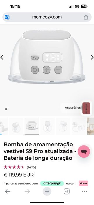 Bomba de amamentação MOMCOZY e MEDELA