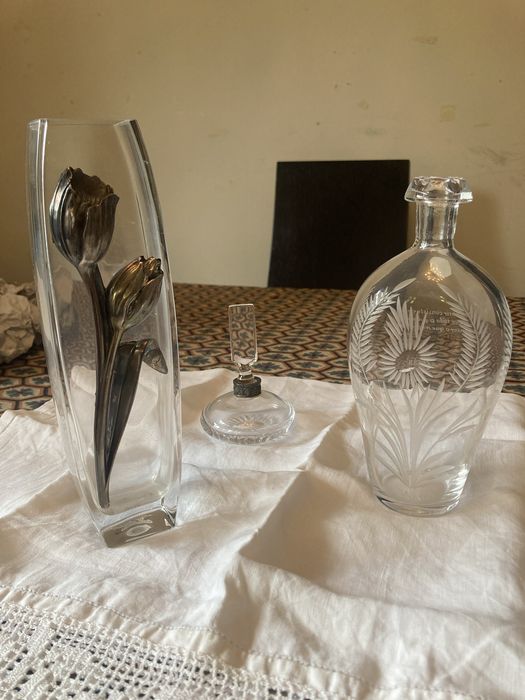 frasco jarro cristal LM CRISTAIS Marinha Grande par jarras jarra prata