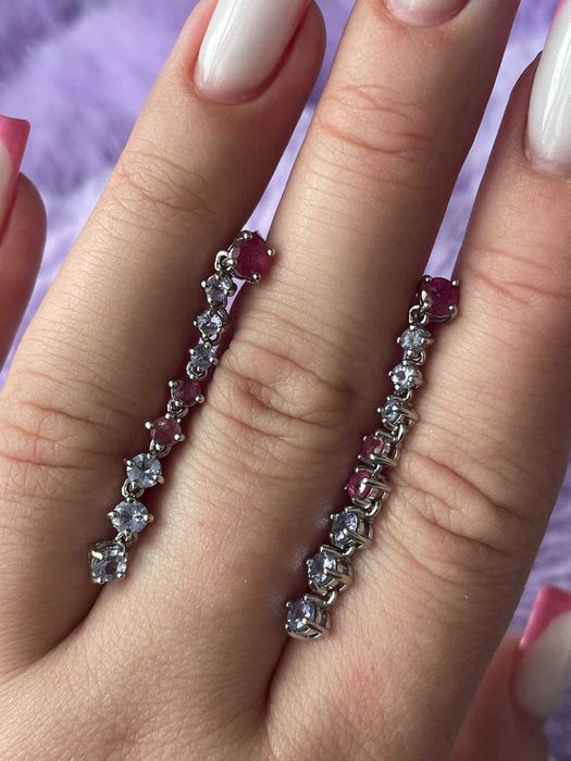 Серьги с фиолетовым танзанитом, рубином, серебро 925 пробы