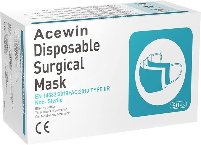 50 sztuk jednorazowych, 3-warstwowych masek dla dorosłych