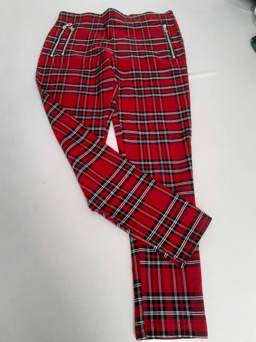 Spodnie świąteczne czerwone w kratę cygaretki Zara S M