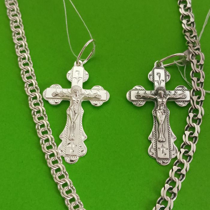 Комплект срібний ланцюжок та хрест 925 проба ланцюг хрестик кулон