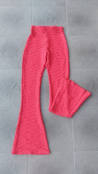 Legginsy tłoczone wysoki stan szerokie nogawki dzwony XS 34