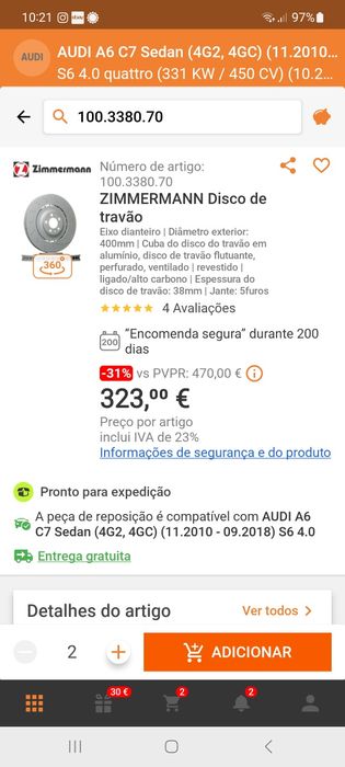 Discos  travão  audi