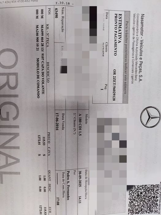 Capa volante original Mercedes Benz A B C E Class