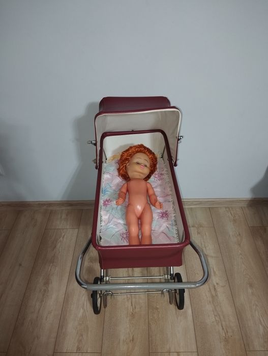 Wózek PRL bordowy dla lalek