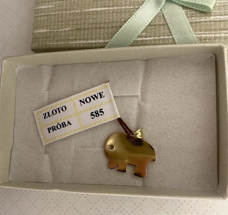 Nowa, ZŁOTA Zawieszka SŁONIK, 0,90 g, próba 585, 14K