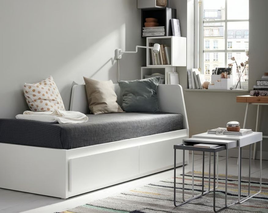 Cama FLEKKE Ikea Cama individual/dupla com 2 Gavetas Branco, 80x200cm.