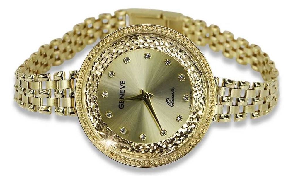 Prześliczny 14k złoty zegarek damski Geneve lw115 W