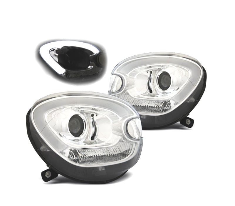 FARÓIS FRONTAIS PARA MINI R60 COUNTRYMAN 10-15 TUBE LIGHT FUNDO CROMADO