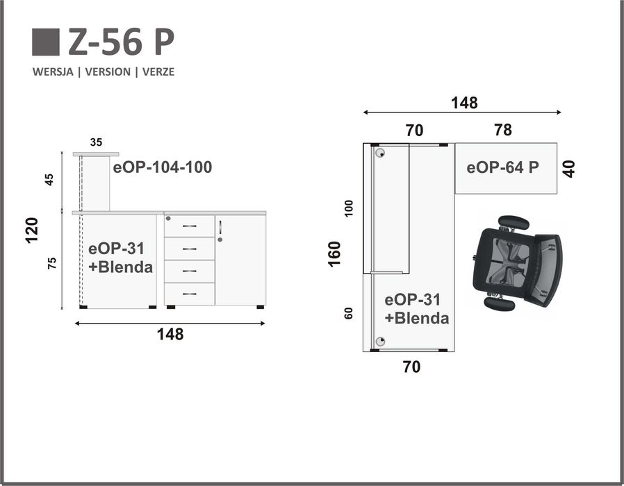 Lada, recepcja 160 cm meble od producenta