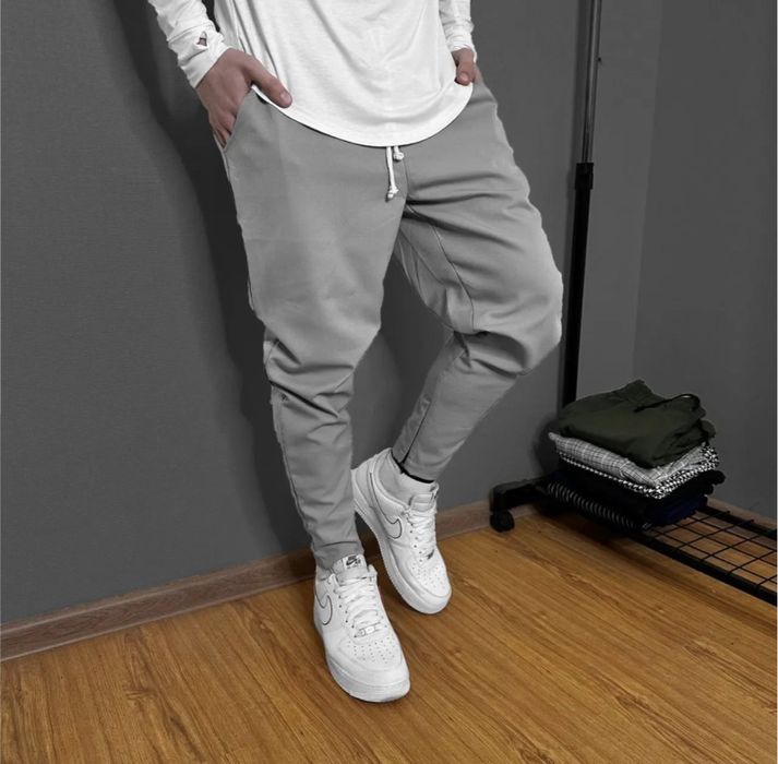 Серые  мужские штаны летние зауженные