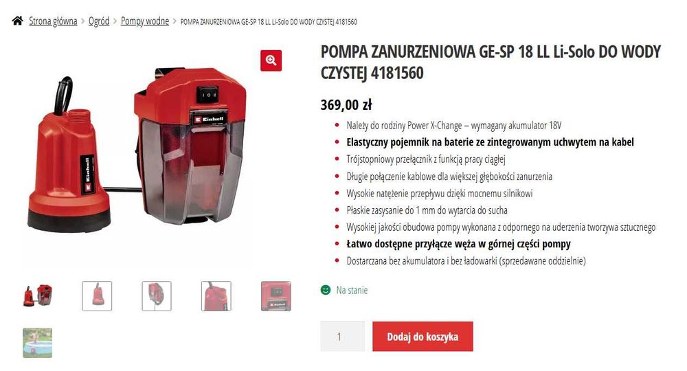 Einhell GE-SP 18 Li-Solo bezprzewodowa pompa akumulatorowa