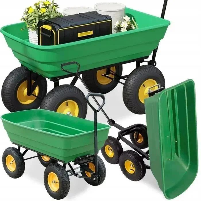 NOWY Wózek Transportowy 200kg / 75 litrów Ogrodowy Taczka Wywrotka Przyczepka Skrętna Z Uchwytem Metalowy Do Ogrodu Wożenia Piachu Dzieci Na Działkę