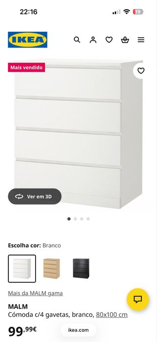 Cómoda c/4 gavetas, branco, 80x100 cm