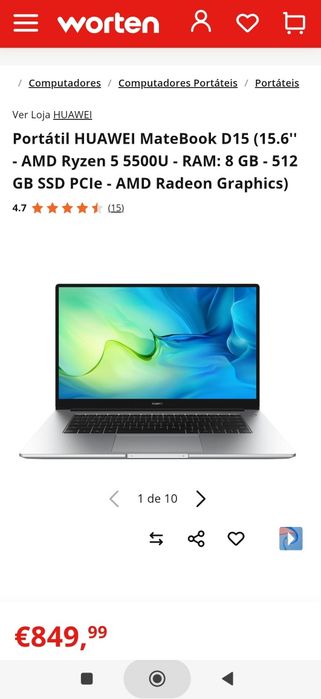 Portátil Huawei MateBook D15 AMD