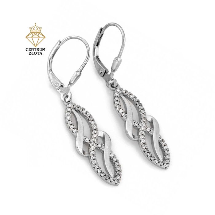 Fantazyjne SREBRNE kolczyki WISZĄCE długie z cyrkoniami PRÓBA 925