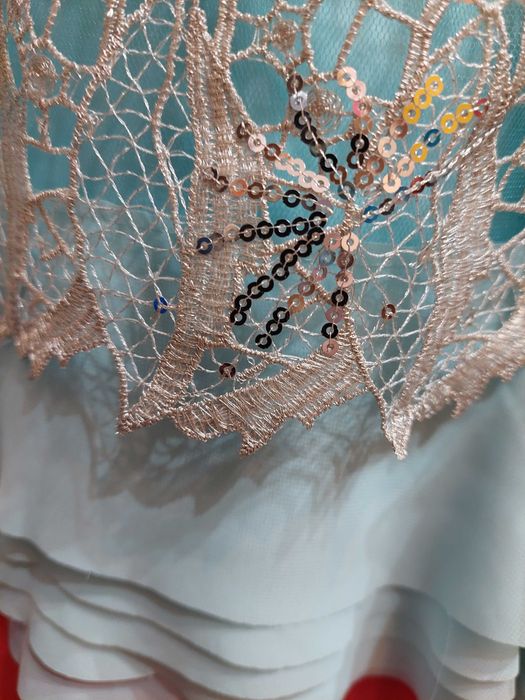 Vestido cai cai de Festa Novo renda e lantejoulas azul bebé 40 Amadora