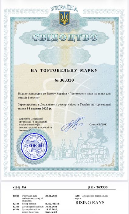 Торгова марка Rising Rays. ТМ під косметичний бренд