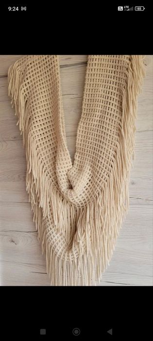 Szal komin z frędzlami handmade