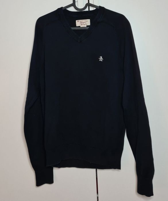 Penguin męski sweter w serek M czarny USA casual bawełna