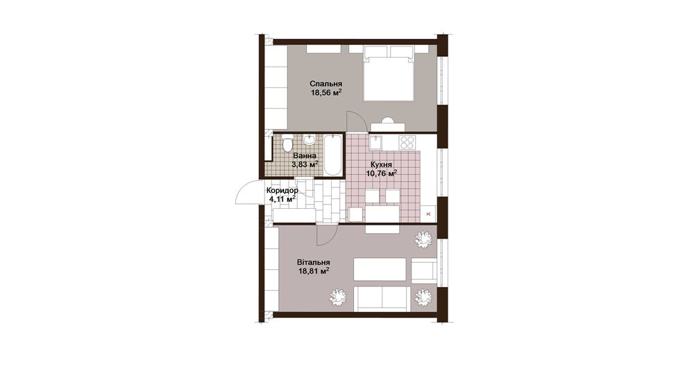 2-кім квартира в новобудові 56 м2