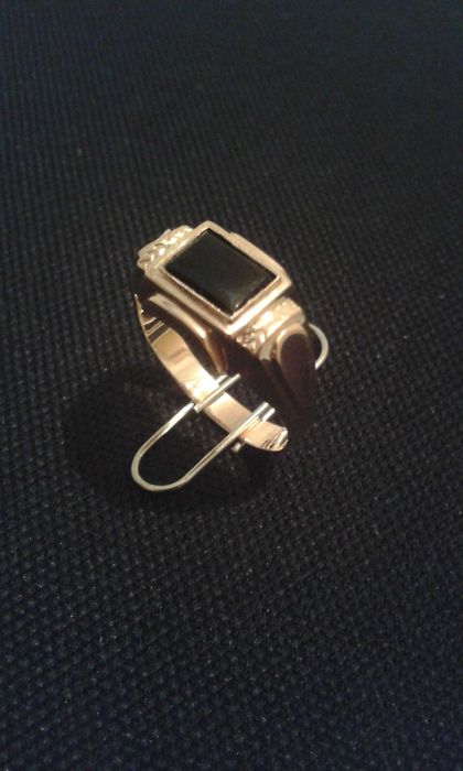 Anel de Ouro antigo Português 19.2k com pedra Ônix