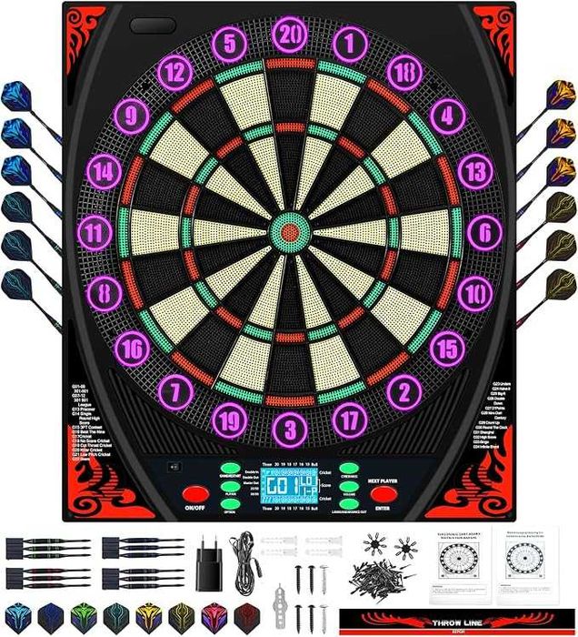 Mejasg Elektroniczna Tarcza do Darta z Ekranem LCD 1-8 graczy 34 Gry
