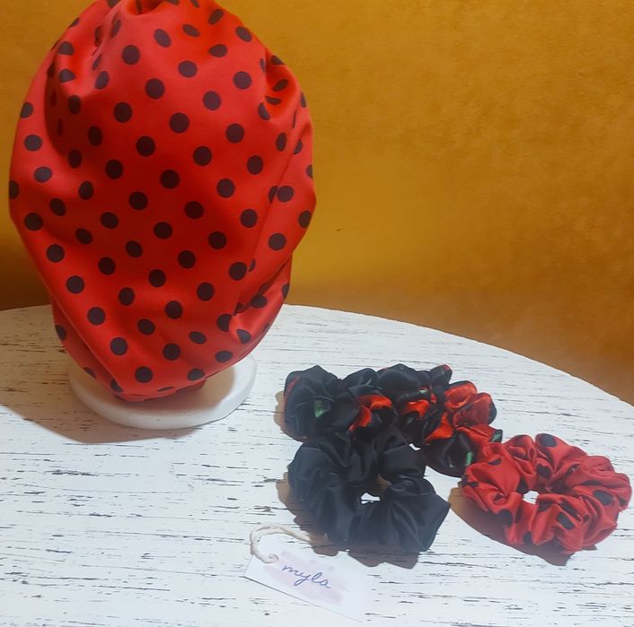 Jedwabny czepek do snu rozmiar M,  scrunchies rozmiar M