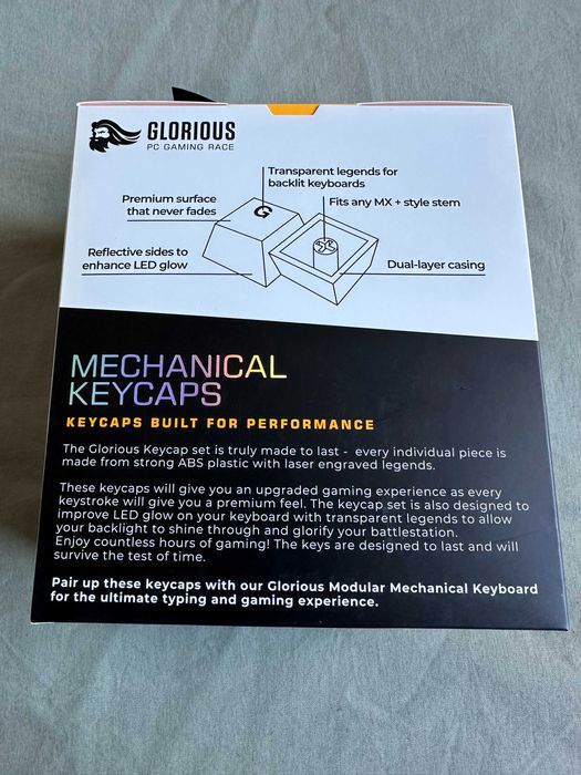 Conjunto de keycaps ABS Glorious ISO-PT preto novo e selado