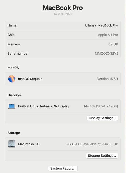 MacBook M1 Pro 32 GB 14-inch